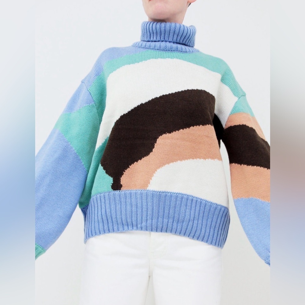 House Of Sunny Turtleneck Landscape Jumper Sweater Wool Blend Multicolor Size 4